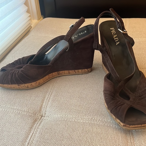 Chocolate Brown Prada Wedges - Picture 3 of 4